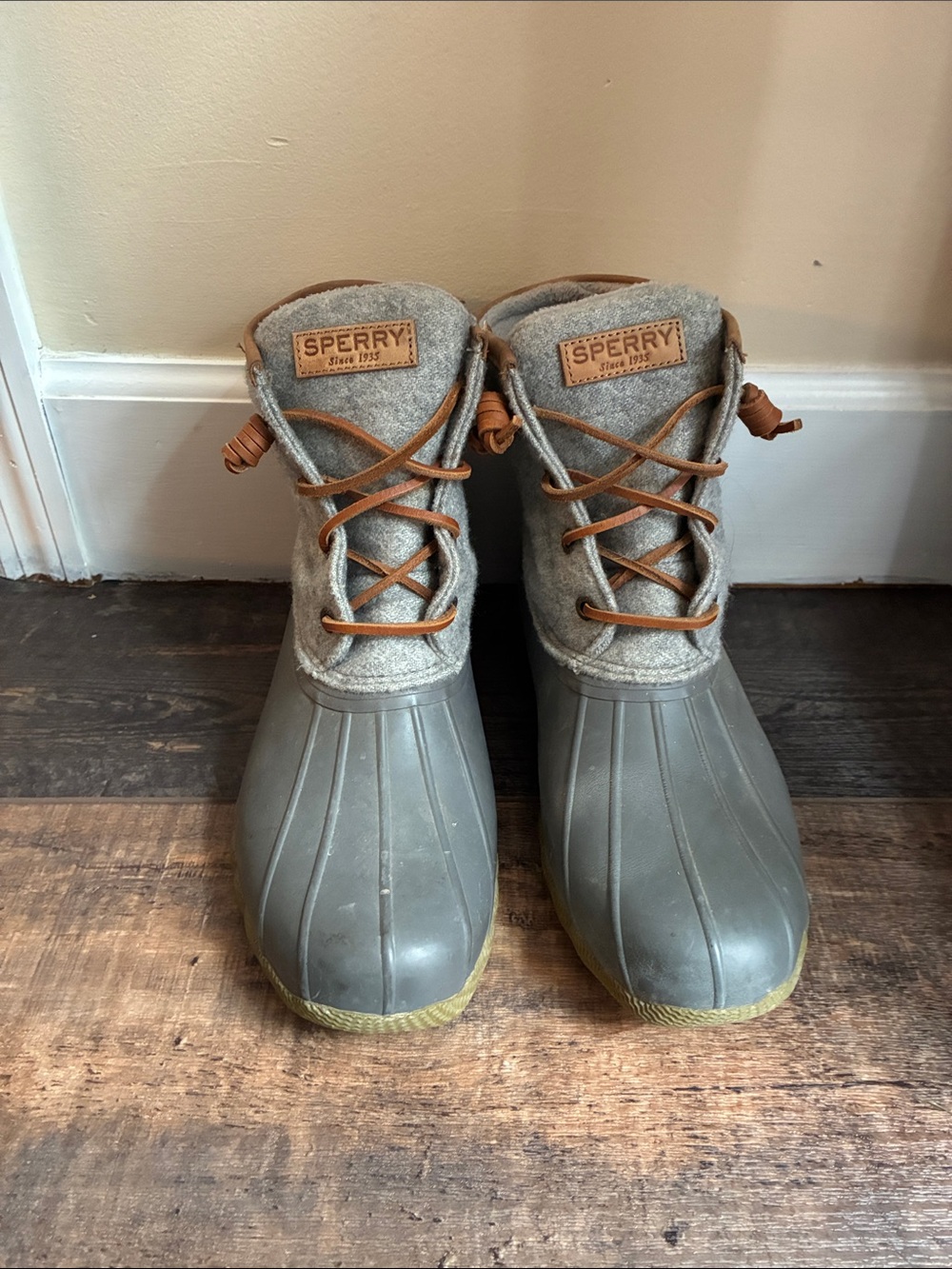 Sperry Gray and Tan Women's Waterproof Duck Boots